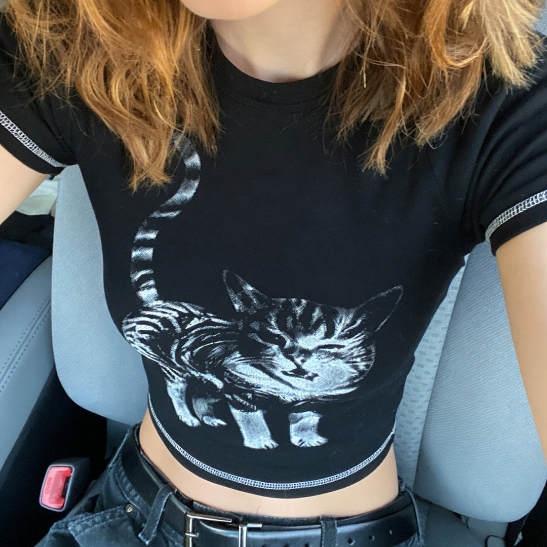 Damen T-Shirt mit kreativem Katzenmotiv Echo Archiv