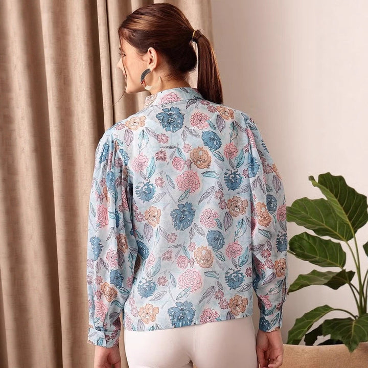 Damen leicht transparente Chiffonjacke mit floralen Motiven und ballonartigen Ärmeln Echo Archiv
