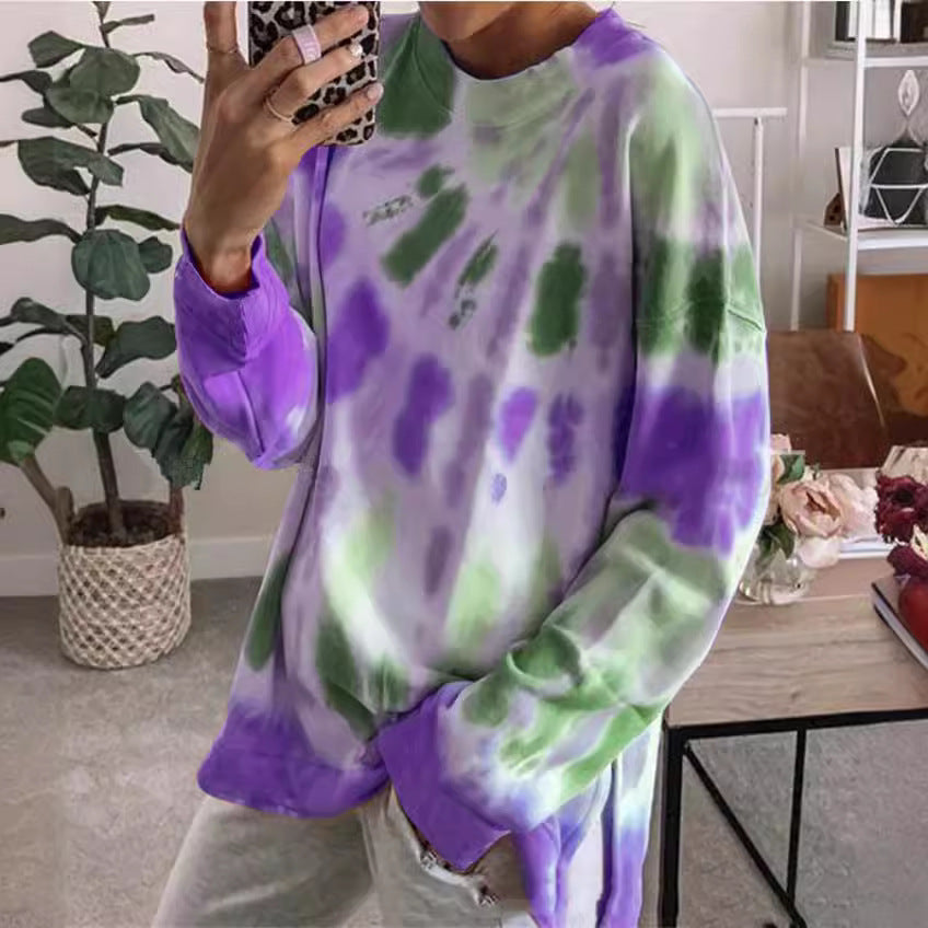 Damen stylishes Batik-Sweatshirt mit lockerer Passform und Rundhalsausschnitt Echoarchiv