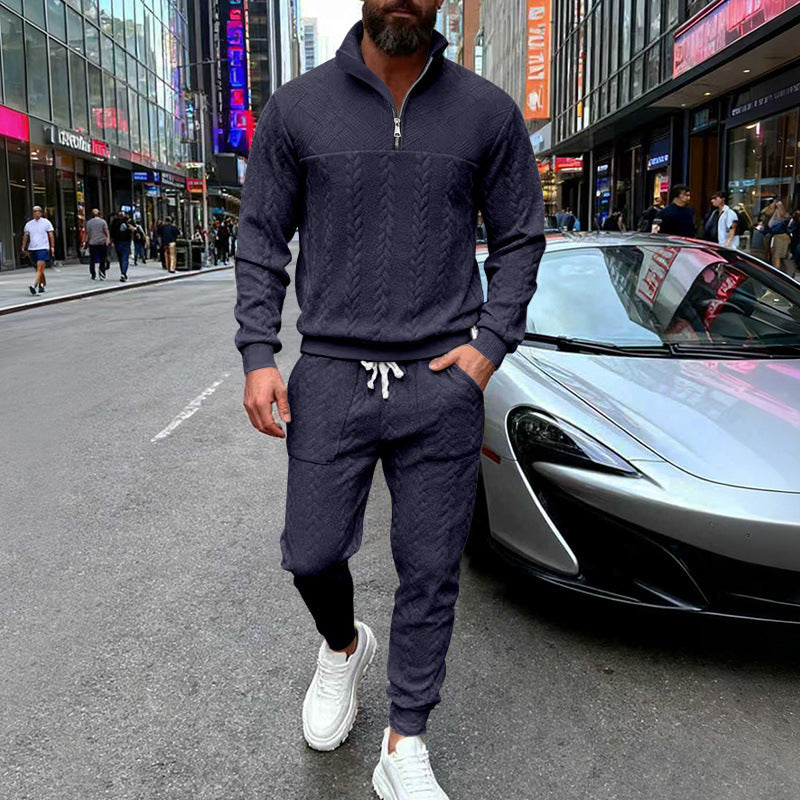 Herren Waffelstruktur-Halbzip-Loungewear-Set mit Cargo-Jogger – Cavarno