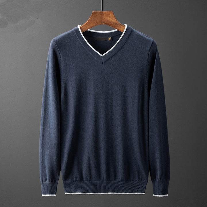Herren V-Ausschnitt Pullover mit kontrastierendem Kragen Echoarchiv