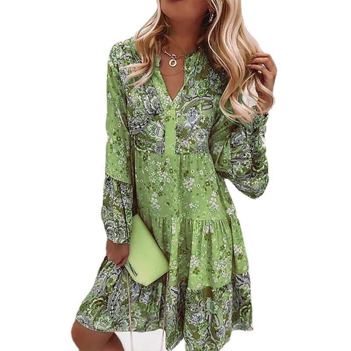Damen nan florales Boho-Kleid mit V-Ausschnitt und Stufenrock Echo Archiv