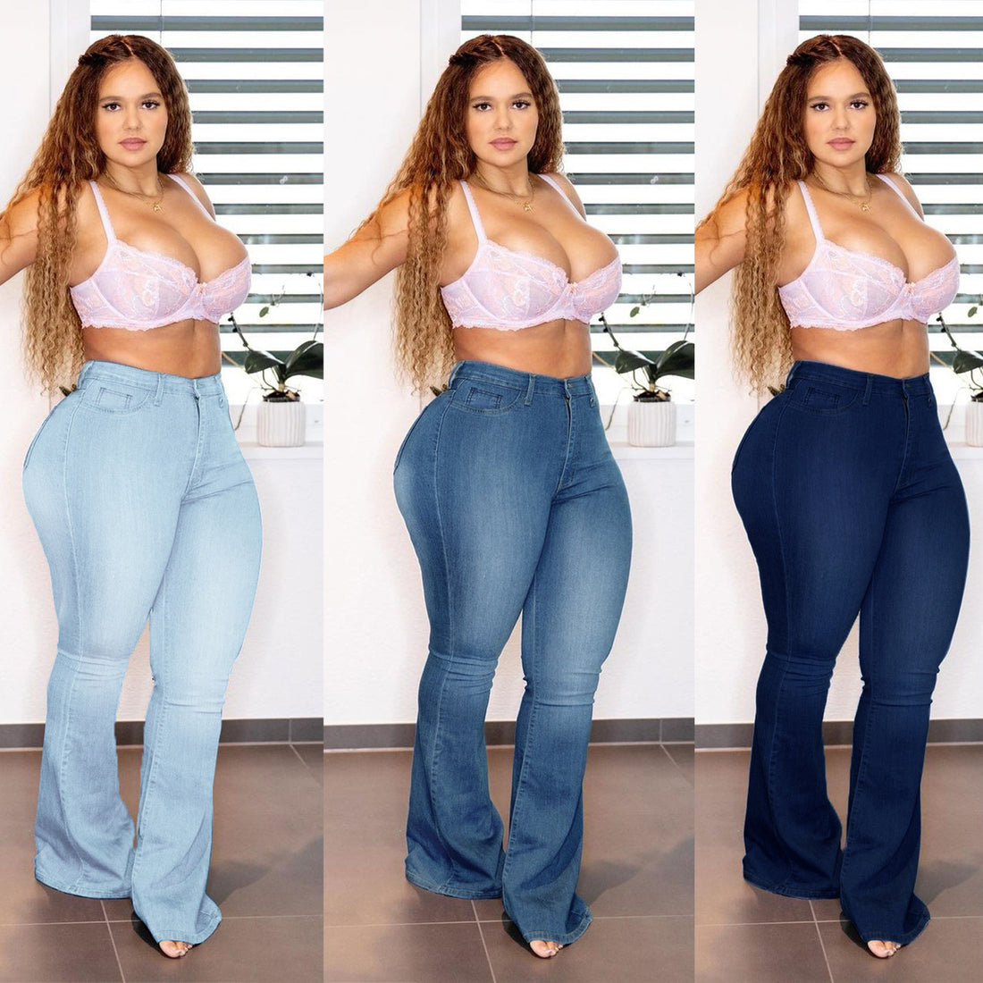 Damen High-Waist Flared-Jeans im figurformenden Curvy-Cut Echo Archiv