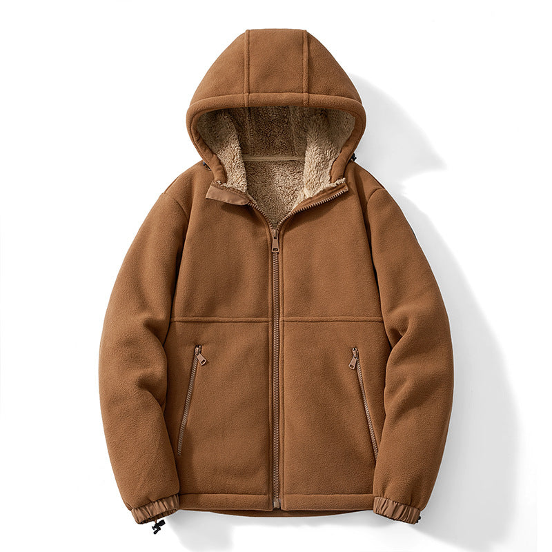 Herren Kapuzen-Fleecejacke mit Teddy-Innenfutter, durchgehendem Reißverschluss und winddichten Bündchen Echoarchiv