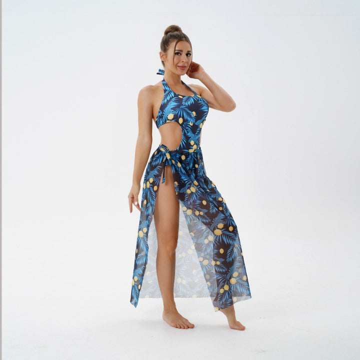Damen Badeanzug mit floralem Cut-Out und transparentem Überrock Echo Archiv