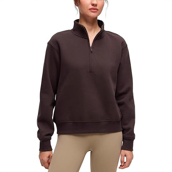 Damen Oversize-Sweatshirt mit halbem Reißverschluss, Stehkragen und Rippbündchen Echoarchiv