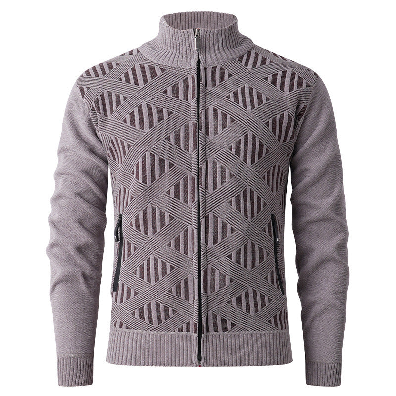 Herren elegante Strickjacke mit strukturiertem Design und hohem Stehkragen Echoarchiv