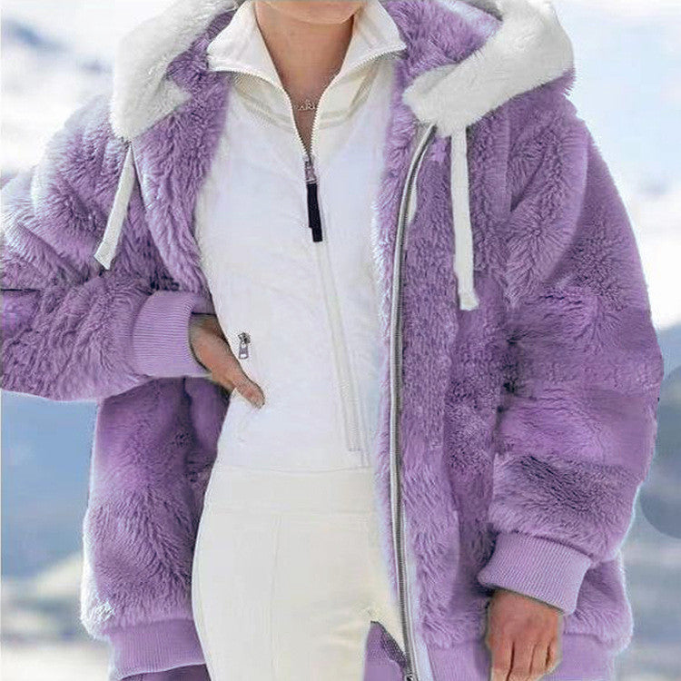 Damen nan kuschelige Kapuzen-Teddyjacke mit wattiertem Innenfutter und Rippbündchen Echo Archiv