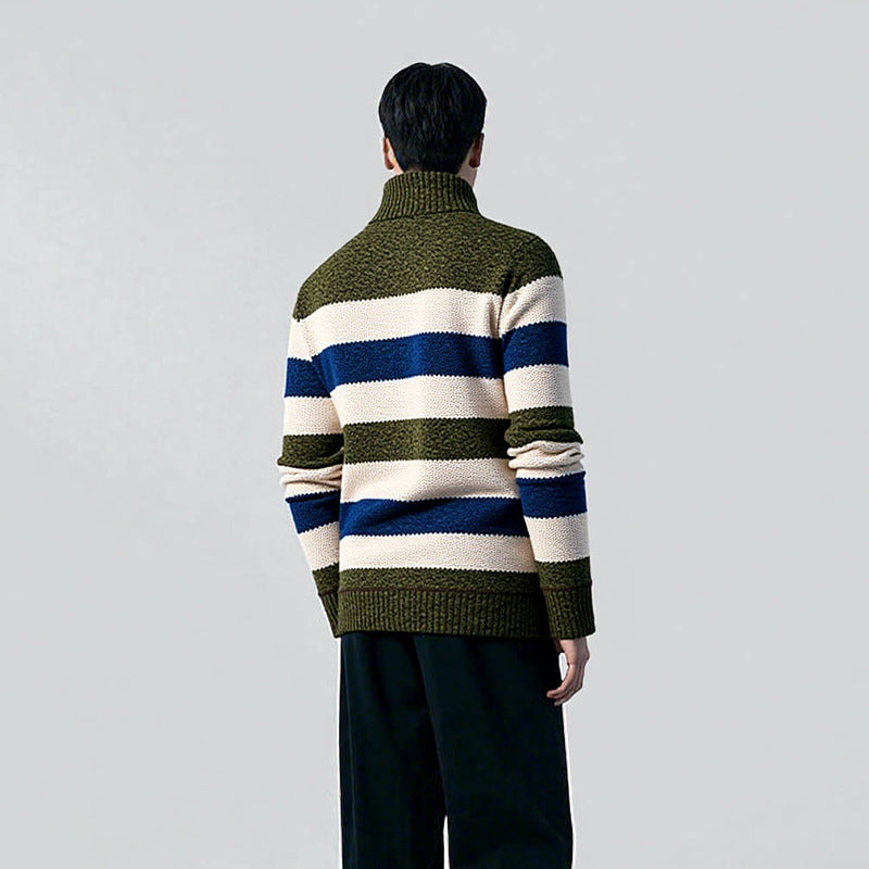 Herren Gestreifter Halbzip-Strickpullover mit Stehkragen und robuster Struktur Echo Archiv