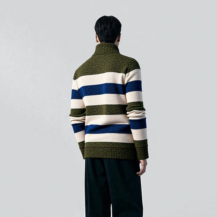 Herren Gestreifter Halbzip-Strickpullover mit Stehkragen und robuster Struktur Echo Archiv