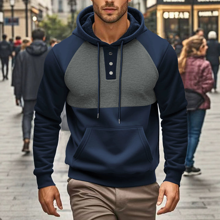 Herren Kapuzenpullover mit durchgehendem Kängurutaschen-Design und modischer Knopfleiste Echoarchiv