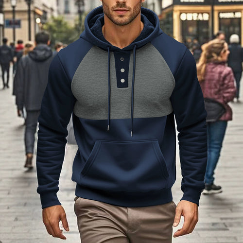 Herren Kapuzenpullover mit durchgehendem Kängurutaschen-Design und modischer Knopfleiste Echoarchiv