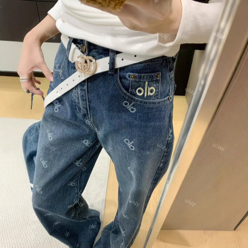 Damen Modische Baggy Jeans mit hohem Bund Echo Archiv