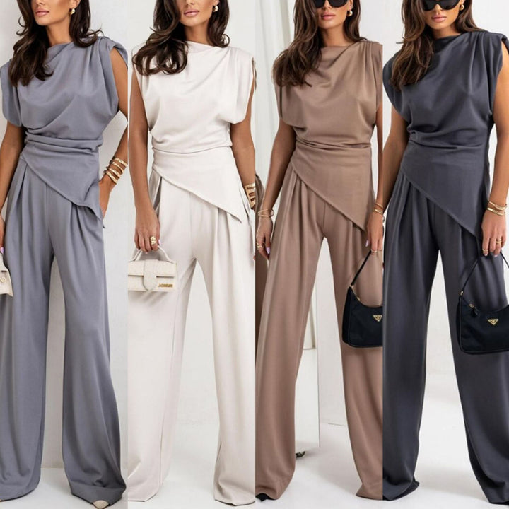 Damen Eleganter Jumpsuit mit asymmetrischem Schnitt und weitem Bein Echoarchiv