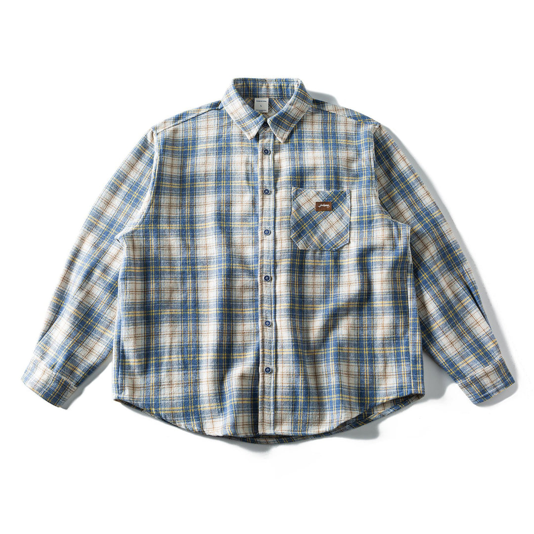 Unisex Lockeres Karomuster-Flanellhemd im Overshirt-Stil mit abgerundetem Saum Echoarchiv