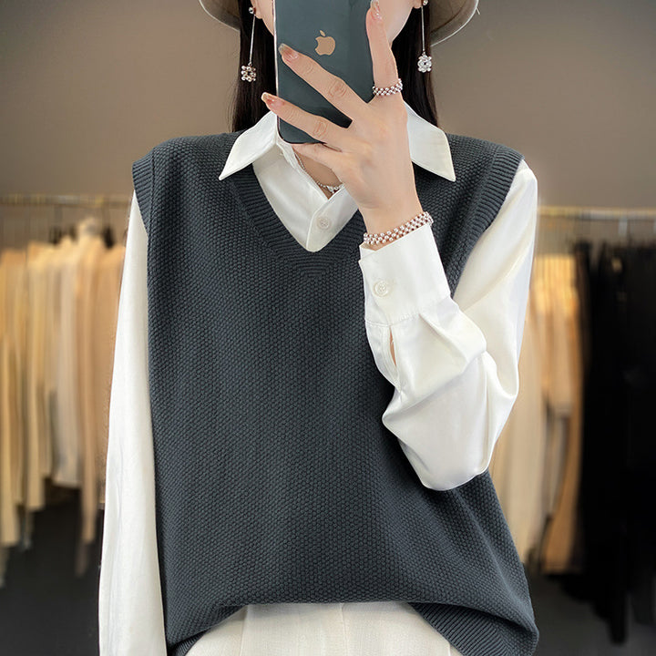 Damen Oversize Strickweste mit tiefem V‑Ausschnitt und feiner Struktur Echoarchiv