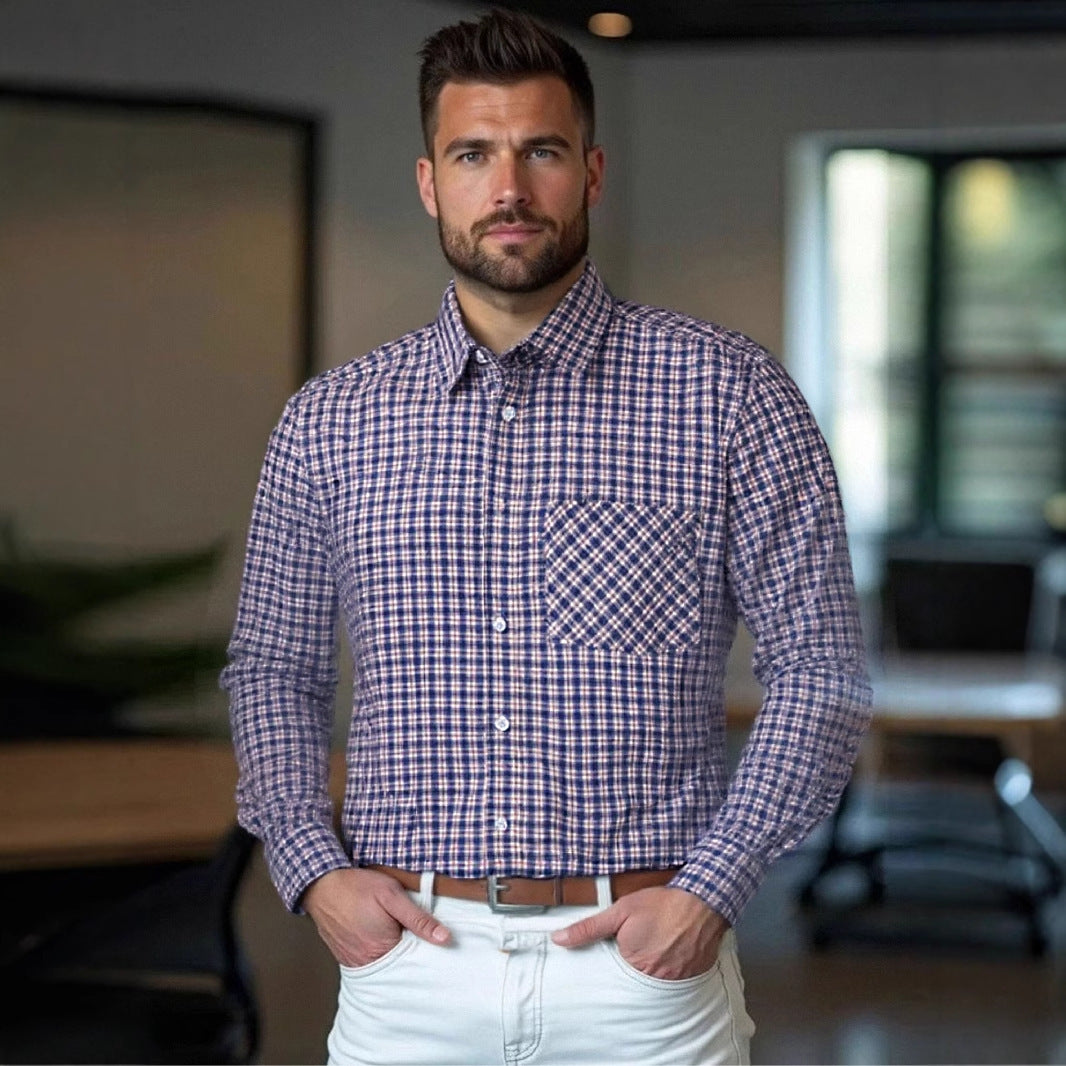 Herren kariertes Langarmhemd mit Brusttasche und modernem Schnitt Echoarchiv