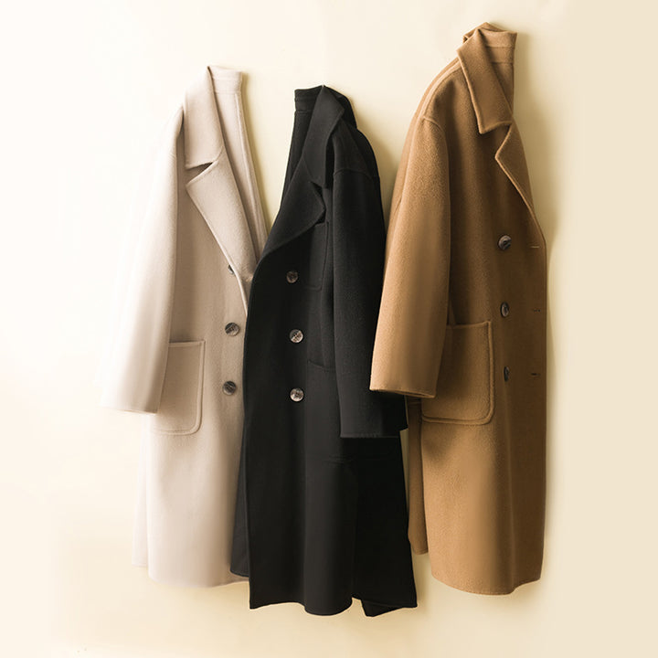 Damen Oversized Doppelreiher Wollmix‑Mantel mit aufgesetzten Taschen Echoarchiv
