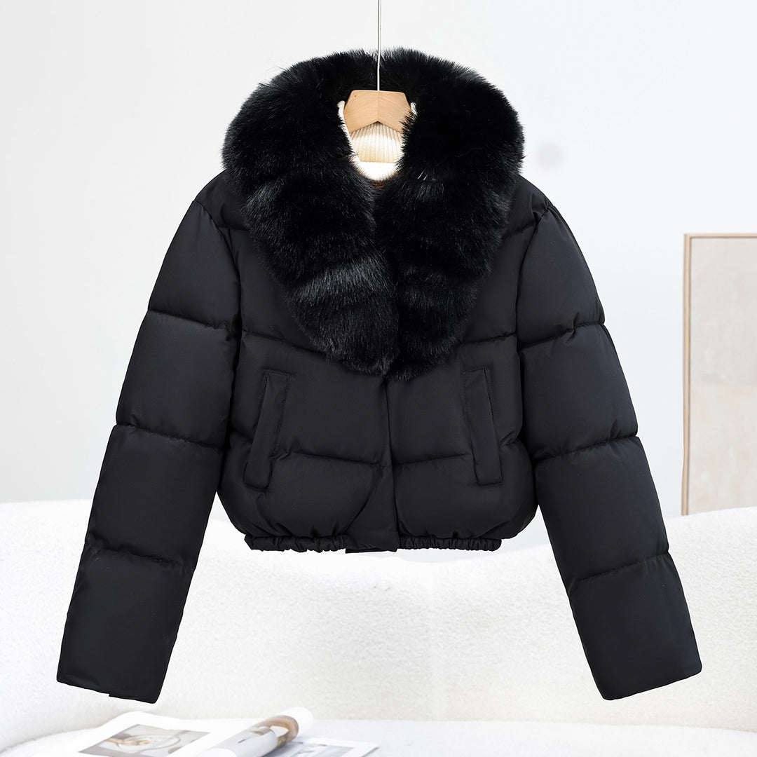 Damen Kurz‑Pufferjacke im Boxy‑Cut mit voluminösem Fellkragen und elastischem Saum Echo Archiv