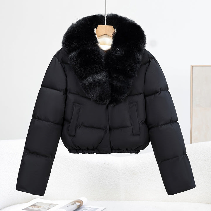 Damen Kurz‑Pufferjacke im Boxy‑Cut mit voluminösem Fellkragen und elastischem Saum Echo Archiv