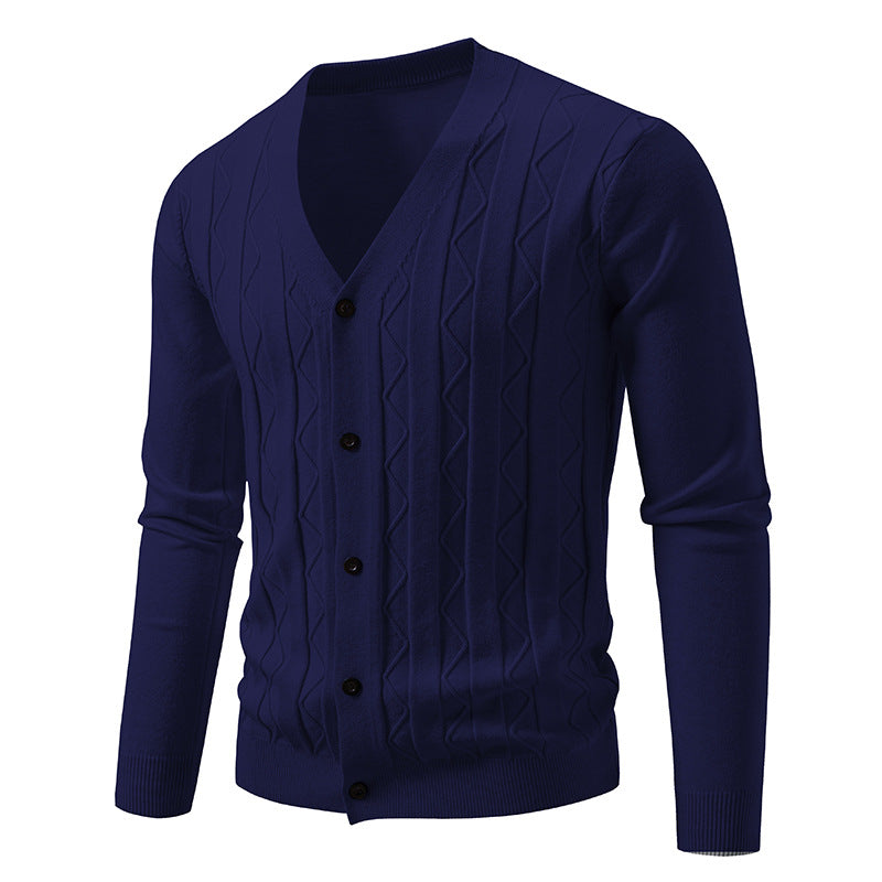 Herren nan V-Ausschnitt Strickjacke mit dezenter Zopfmusterstruktur und durchgehender Knopfleiste Echo Archiv