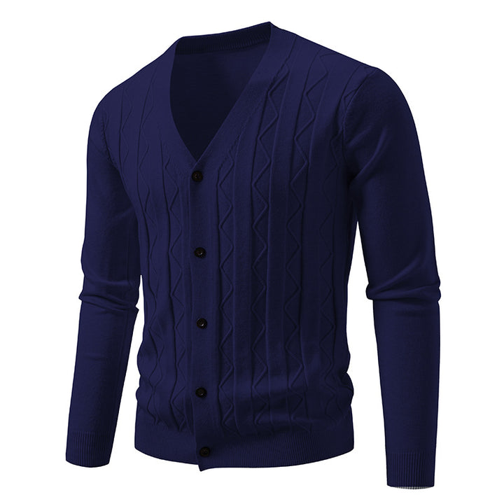Herren nan V-Ausschnitt Strickjacke mit dezenter Zopfmusterstruktur und durchgehender Knopfleiste Echo Archiv