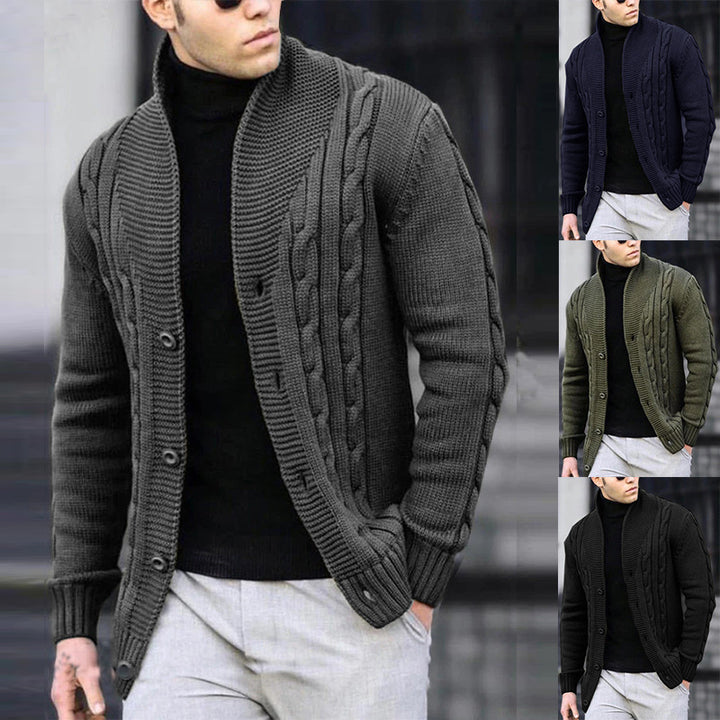 Herren Strickjacke mit robustem Zopfmuster und langlebigem Knopfverschluss Echoarchiv
