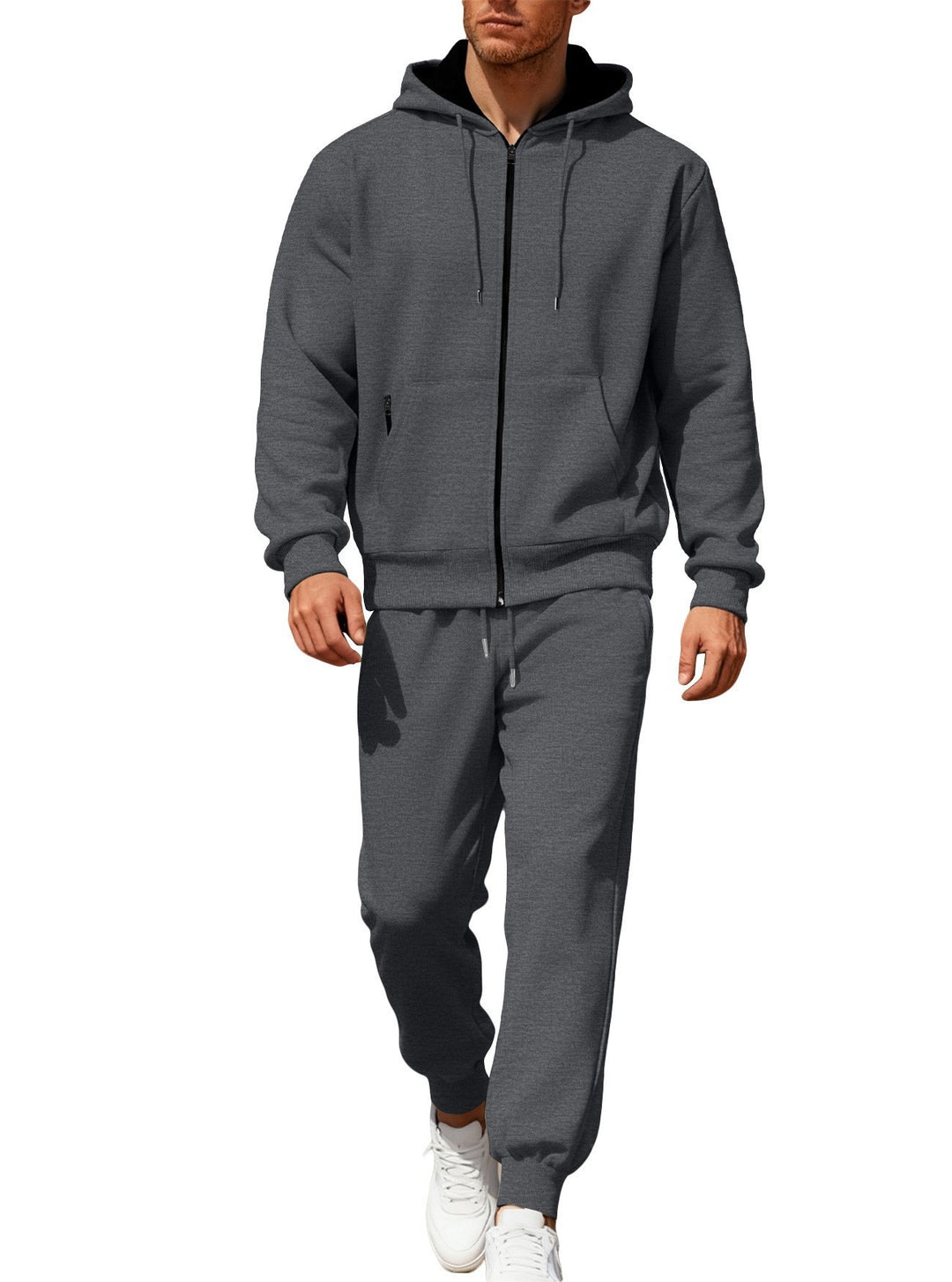 Herren nan Kapuzensweat-Set mit durchgehendem Reißverschluss, Kängurutasche und konischer Jogginghose mit Reißverschlusstaschen Echo Archiv