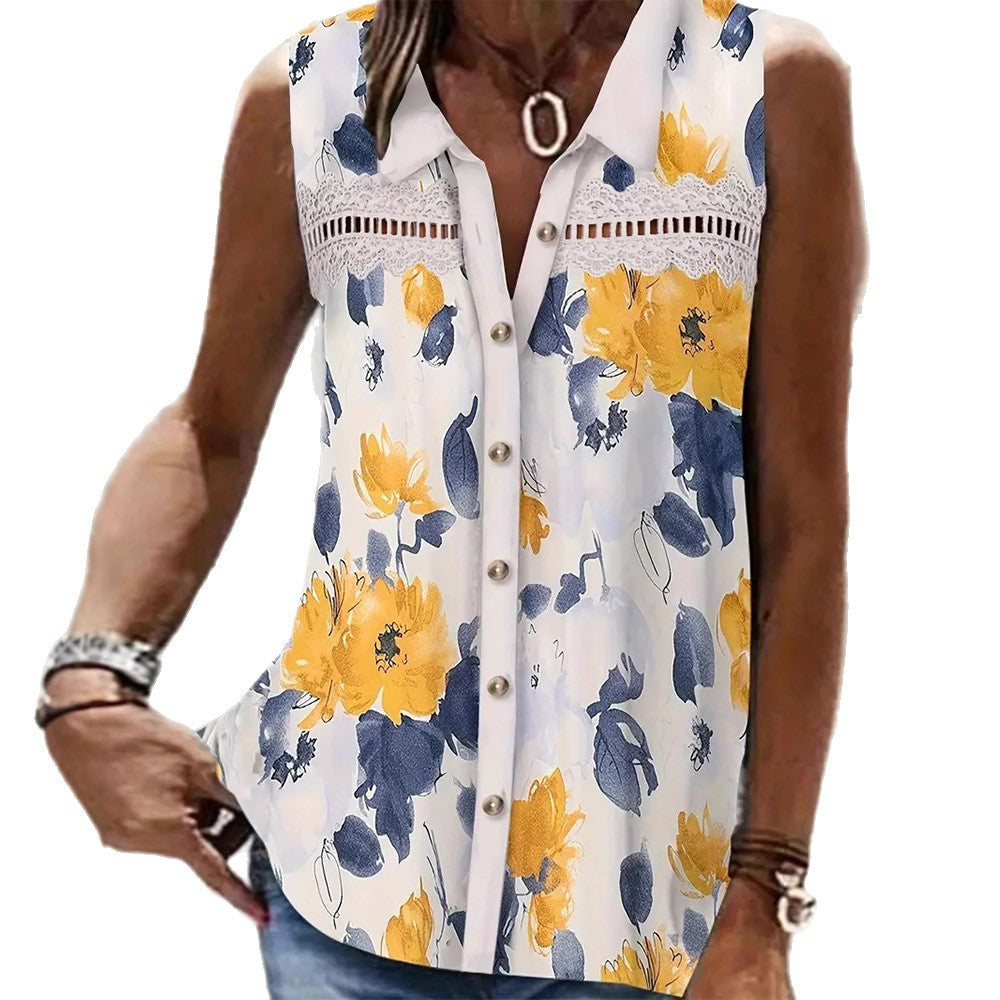 Damen nan Seidenimitat-Buttondown-Top mit Spitzenpasse und Perlenknopfleiste Echo Archiv