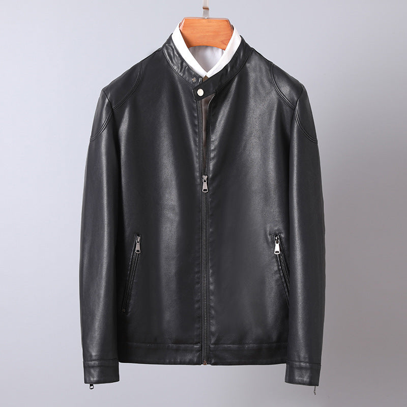 Herren Minimalistisches Kunstleder-Blouson mit Stehkragen und seitlichen Reißverschlusstaschen Echoarchiv