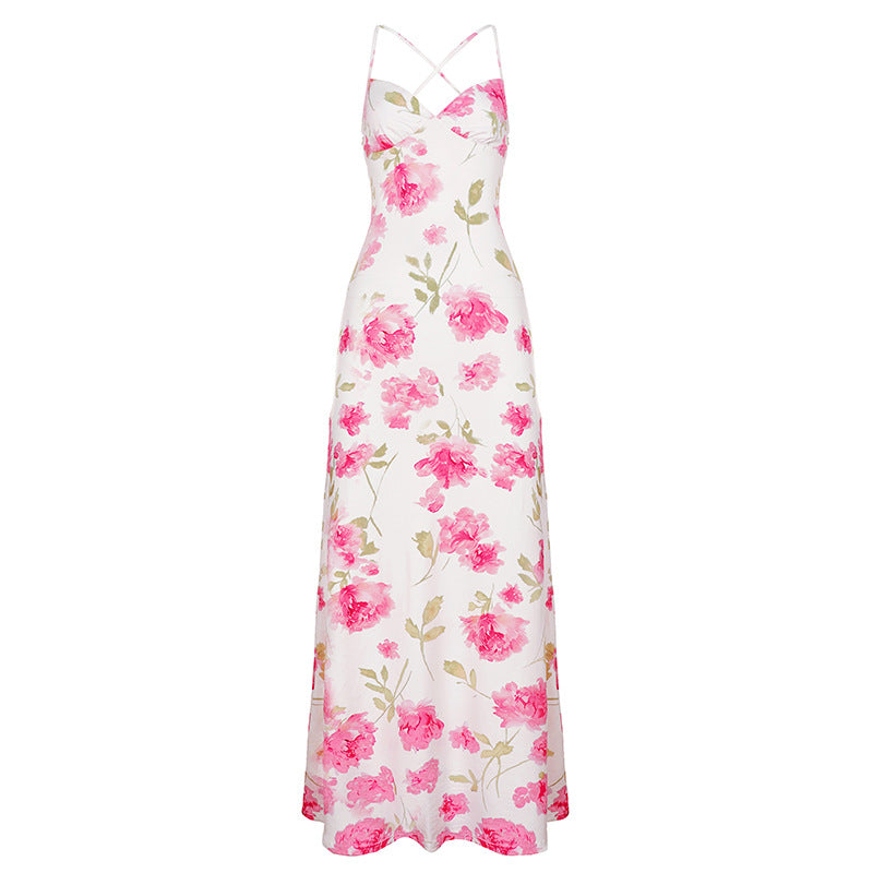 Damen elegantes Maxikleid mit zartem Blumenmuster und Spaghettiträgern Echo Archiv