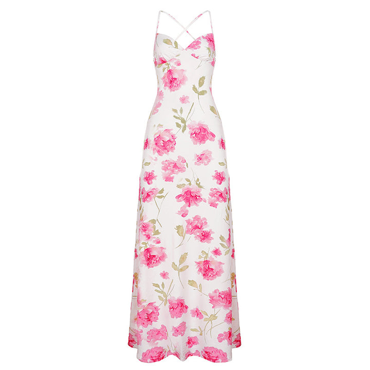 Damen elegantes Maxikleid mit zartem Blumenmuster und Spaghettiträgern Echo Archiv