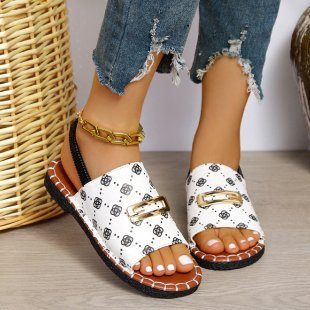 Damen Offene Pantolette mit Metallornament und kontrastierter Ziernaht – Sorelia
