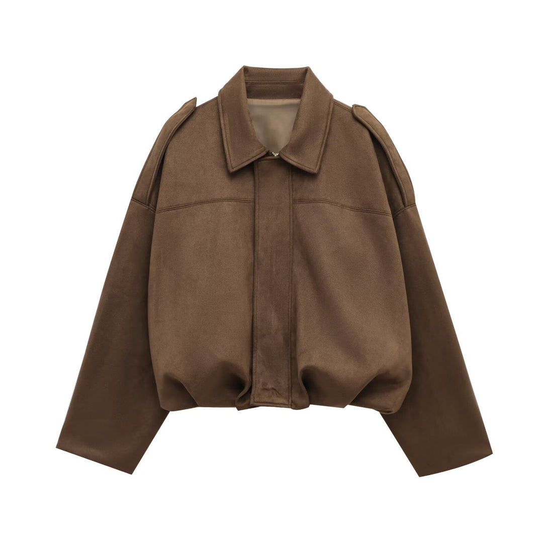Damen lockere Cropped Jacke aus Wildlederimitat Echoarchiv