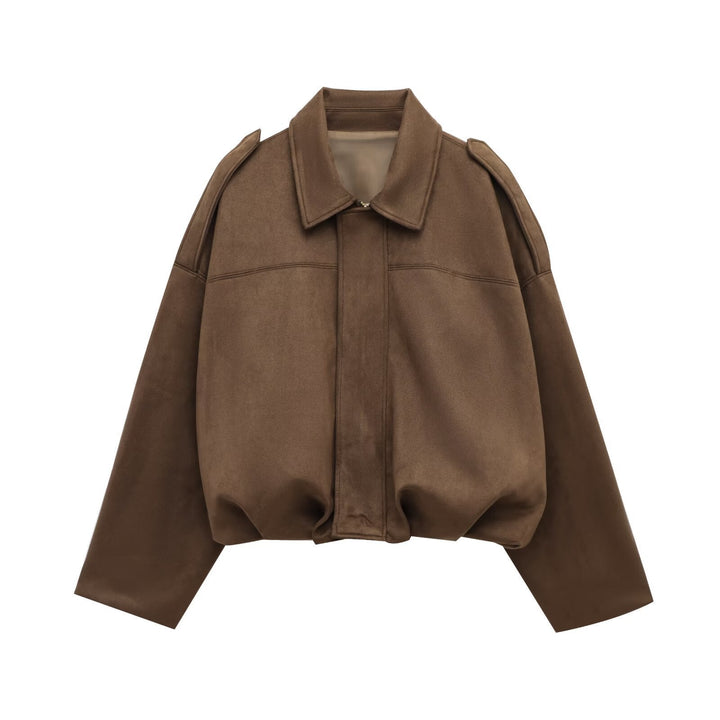 Damen lockere Cropped Jacke aus Wildlederimitat Echoarchiv