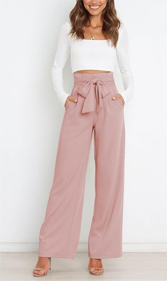 Damen Weite High-Waist Paperbag-Hose mit Bundfalten und Bindegürtel – Avélisse