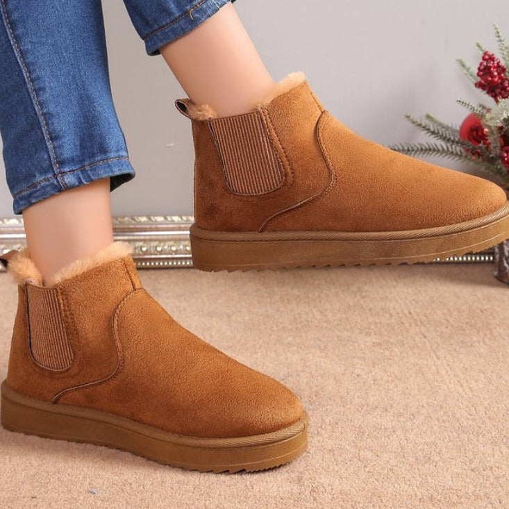 Damen Gefütterte Chelsea-Stiefelette aus Wildlederoptik mit elastischem Einsatz und Profilsohle – Varelle