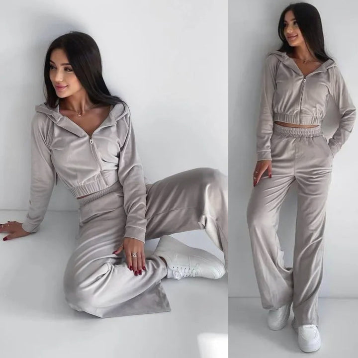 Damen nan kurz geschnittenes Thermo-Fleece-Set mit Halbfront-Reißverschluss und hohem Komfortbund Echo Archiv