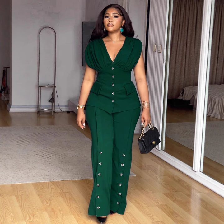 Damen Elegantes Jumpsuit mit drapiertem Oberteil und dekorativen Knöpfen Echo Archiv