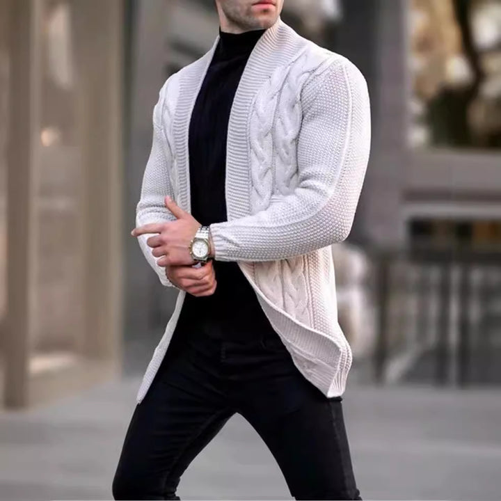 Herren Longline-Strickcardigan mit Schalkragen, Zopf- und Perlmuster Echo Archiv