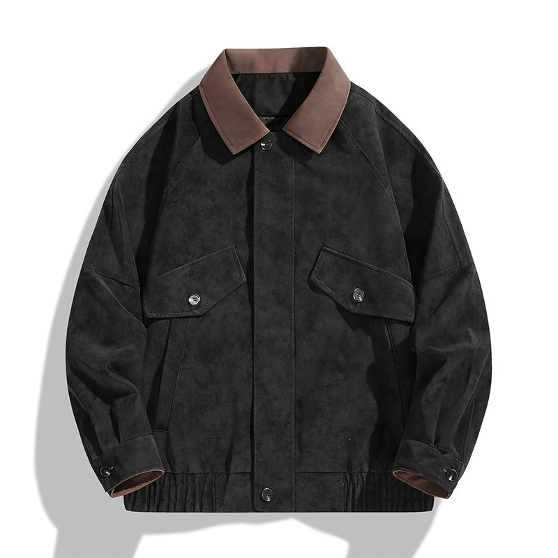 Herren Boxy-Utility-Jacke im Velours-Look mit Kontrastkragen, Pattentaschen & elastischem Saum Echoarchiv