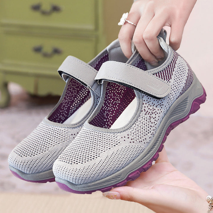Damen nan gestrickter Mary-Jane-Sneaker mit Klettverschluss, atmungsaktivem Obermaterial und dämpfender Profilsohle Echo Archiv