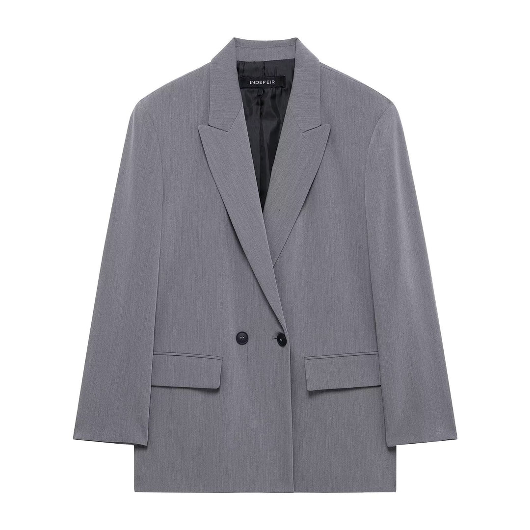 Damen Langer Zweireihiger Blazer-Mantel mit Oversize-Schnitt und Pattentaschen Echo Archiv