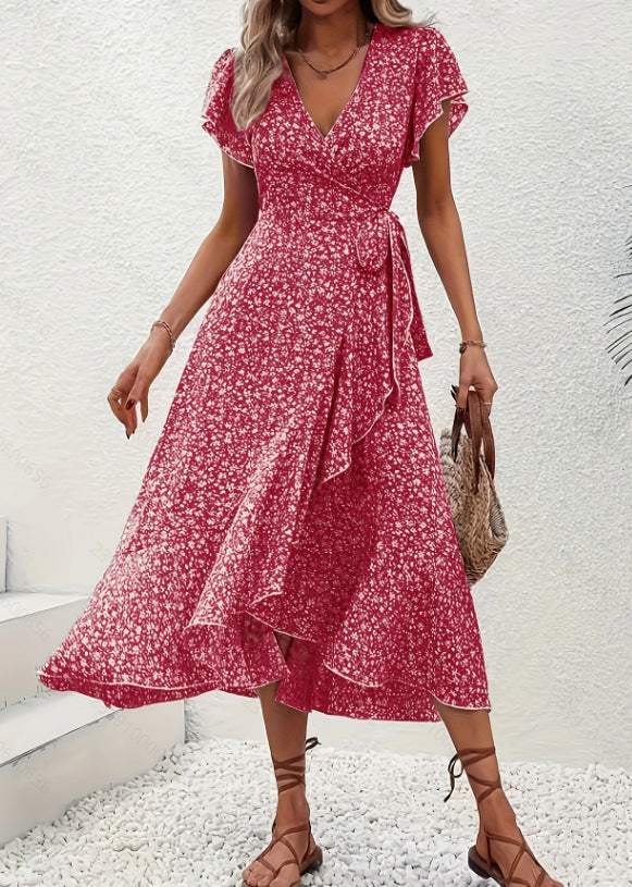 Kleid mit V-Ausschnitt und fließendem Saum