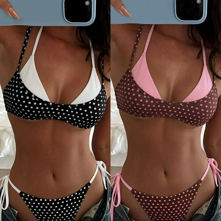 Damen Triangel-Bikini mit verspieltem Punktmuster und verstellbaren Bindebändern Echo Archiv