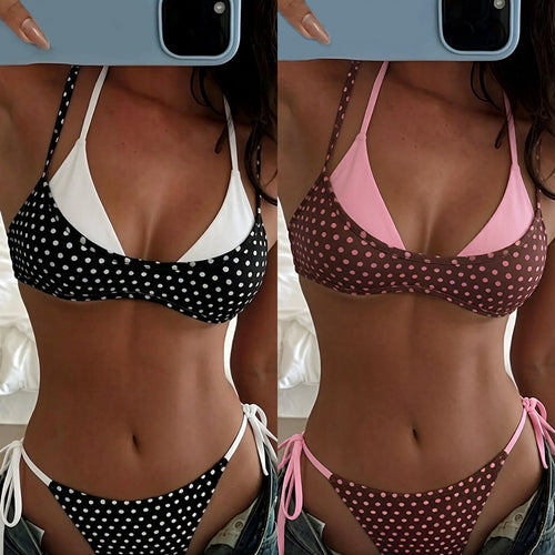 Damen Triangel-Bikini mit verspieltem Punktmuster und verstellbaren Bindebändern Echo Archiv