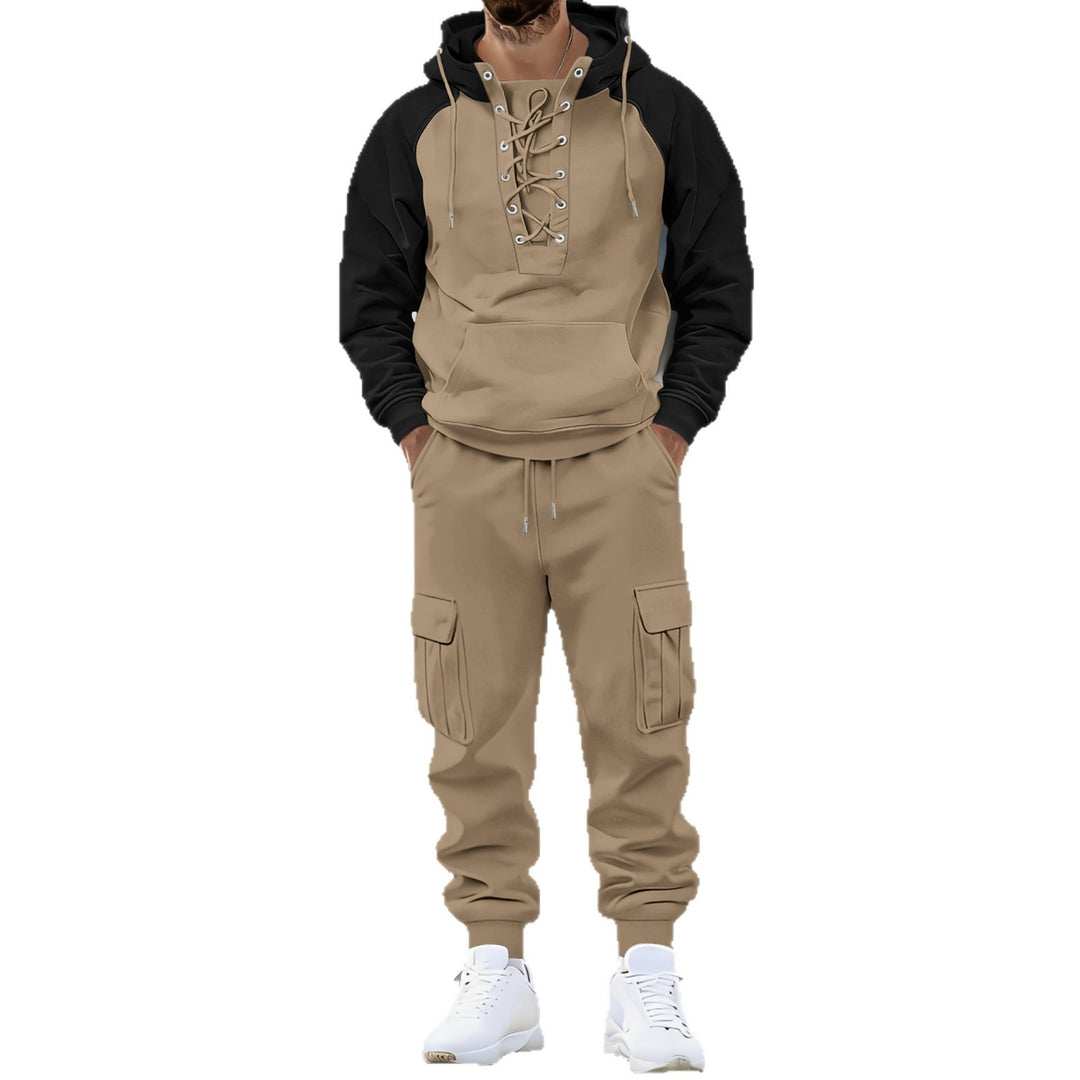 Herren Kapuzen-Sweatshirt mit vorn geschnürter Blende, Raglanärmeln und Kängurutasche – Cavarno