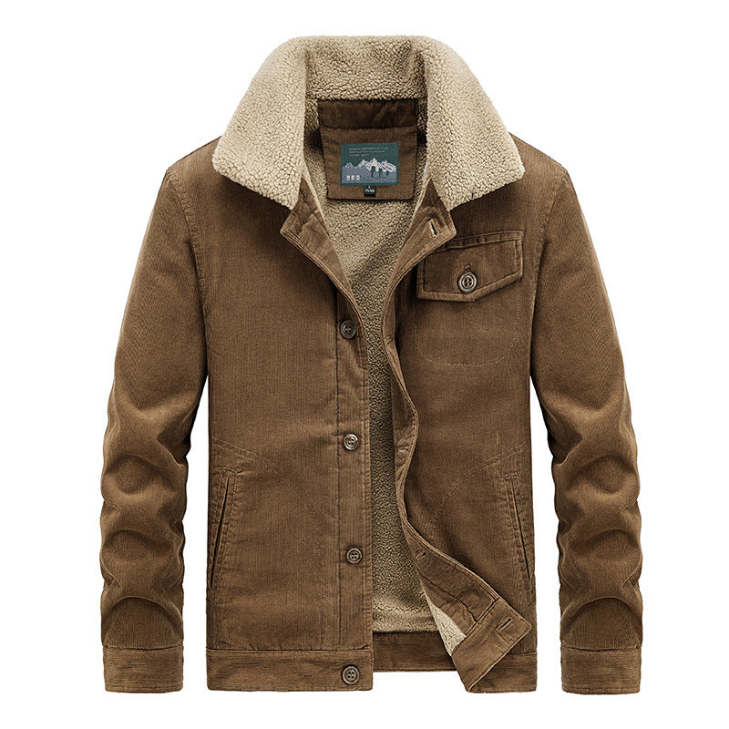 Herren Cord‑Blouson mit durchgehendem Sherpa‑Innenfutter und Umlegekragen – Taviero