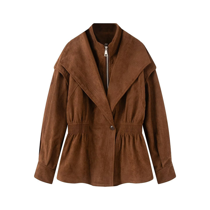 Damen Taillierte Jacke in Wildlederoptik mit großem Schalkragen, Reißverschluss und geraffter Taille Echo Archiv