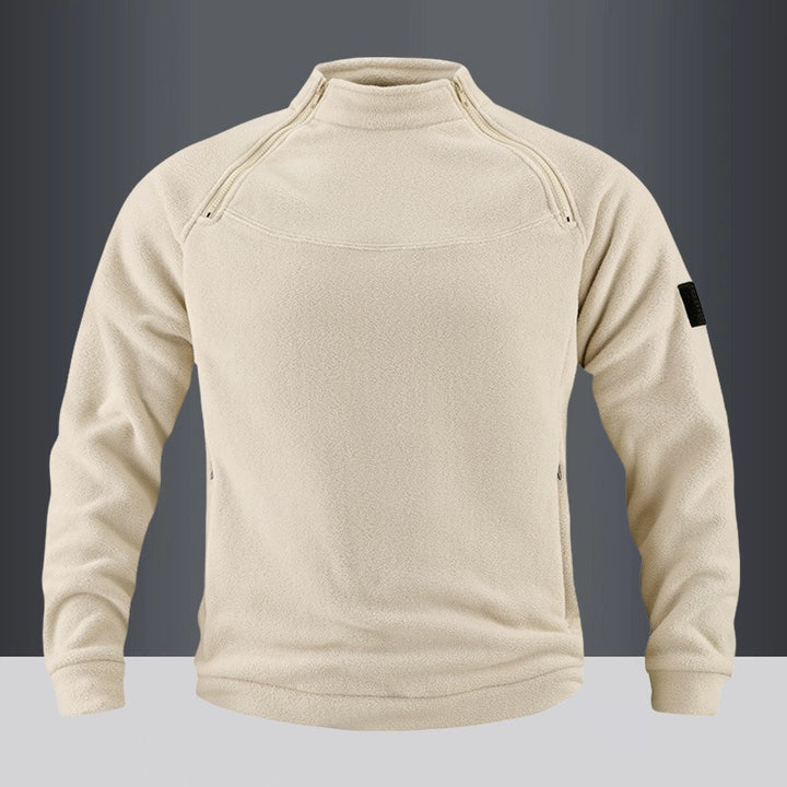Herren taktischer Fleece-Pullover mit Schulterreißverschlüssen, Kinnschutz und Klettverschlussplatte – Marzano